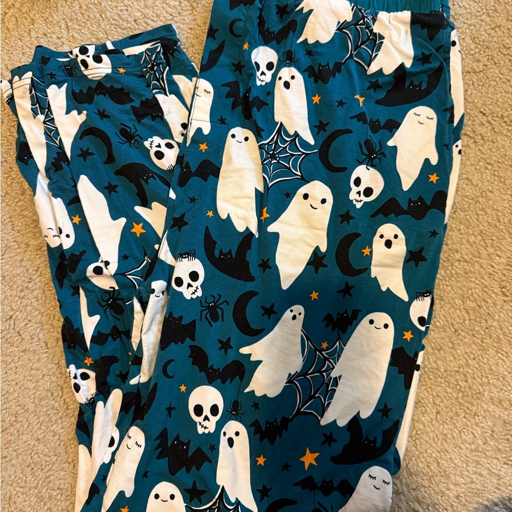 Little Sleepies Ghost and Skull Pajama Bottoms - Teal and White